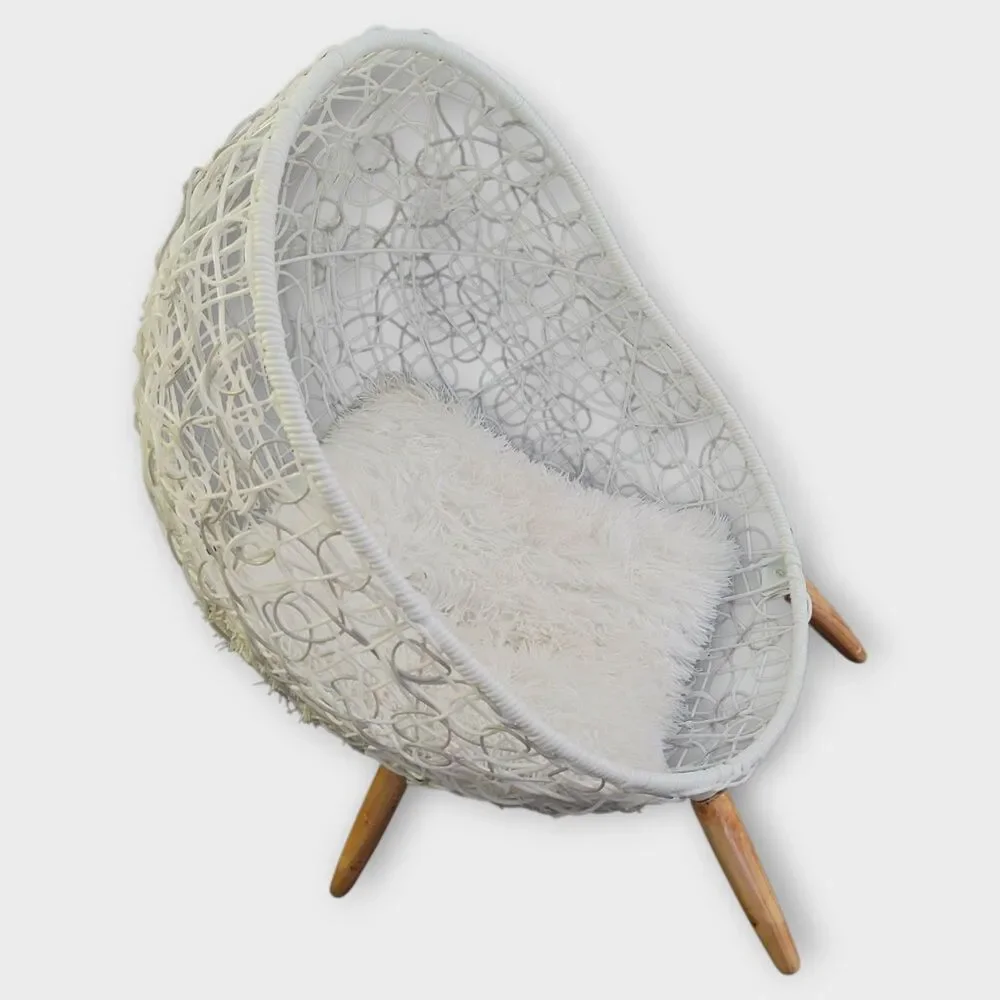 Puppy Pets Small Dogs Rattan Basket Wicker Egg Lounge Chair White Waterproof